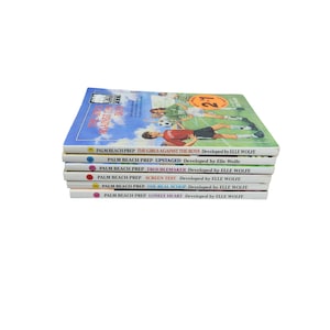 May include: A stack of six paperback books from the "Palm Beach Prep" series. The top book is titled "The Girls Against the Boys." The covers feature illustrations of young people playing soccer. The books are white with colorful text.