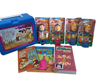 Flintstones Vintage Lunchbox with Thermos VHS Flix Candy Books Bundle Lot