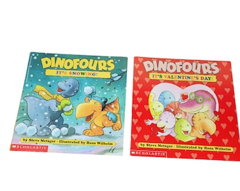 Dinofours Series It's Snowing Valentine's Day Metzger, Steve Paperback Picture Book Scholastic 1997 Bundle Lot of 2 L2342