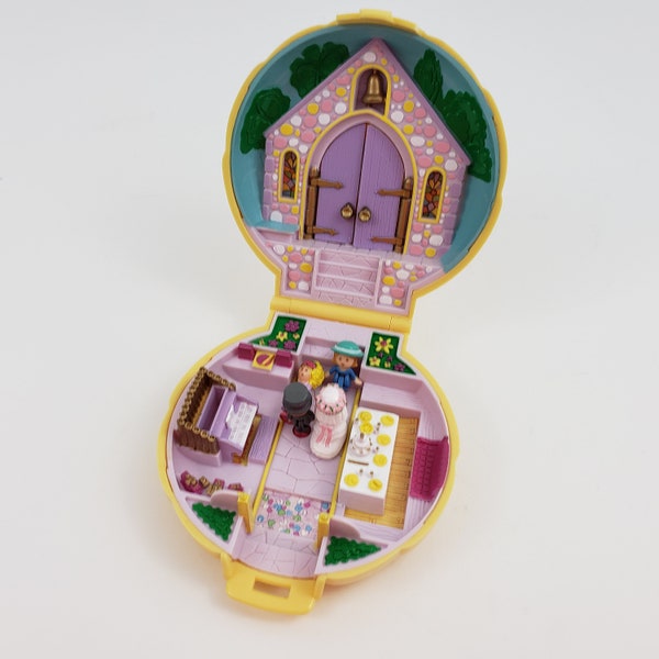 Vintage Polly Pocket Wedding Chapel complete set with dolls Bluebird Toys 1989