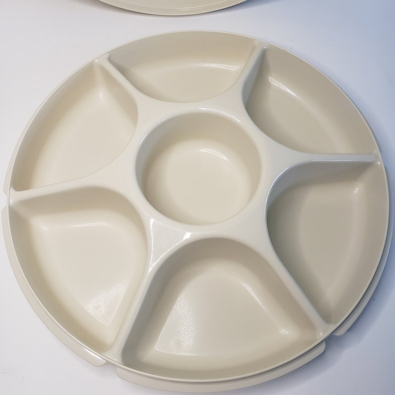 TUPPERWARE Divided Serving Tray Beige Almond With Lid Snack Etsy
