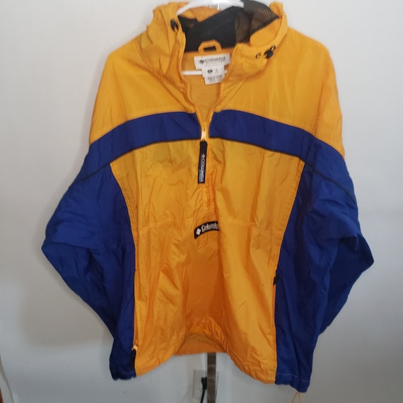 Columbia Sport Half Zip Windbreaker Jacket Golden Yellow Navy Stripe XL B2 7