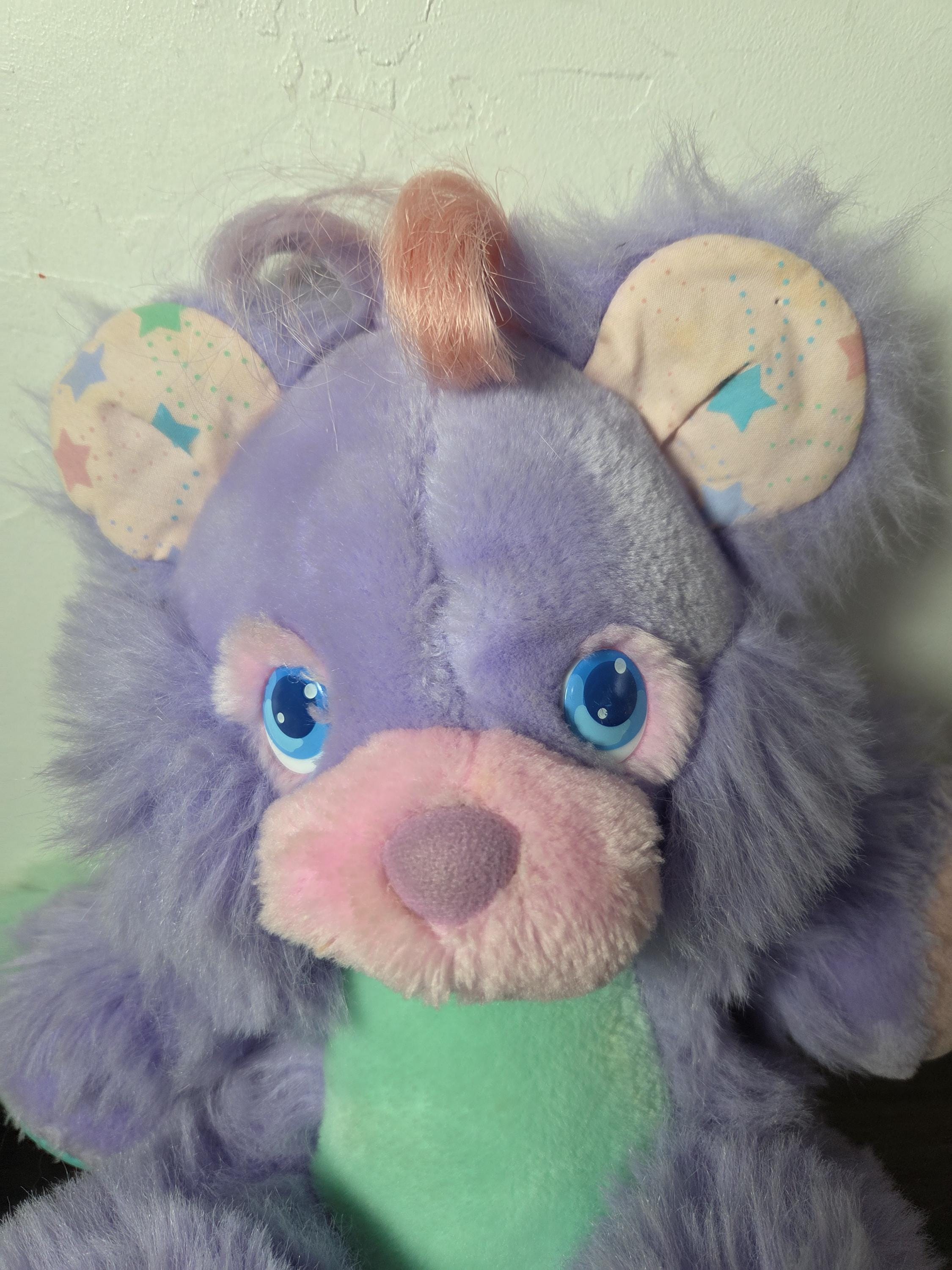 Brush A Loves Plush Bear Mirror Purple Pink Amtoy 1987 Vintage Sb2