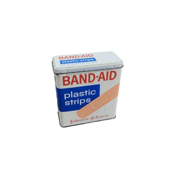 Band-Aid Hinged Metal Tin Box Plastic Strips Bandages Johnson & Johnson EMPTY sb9