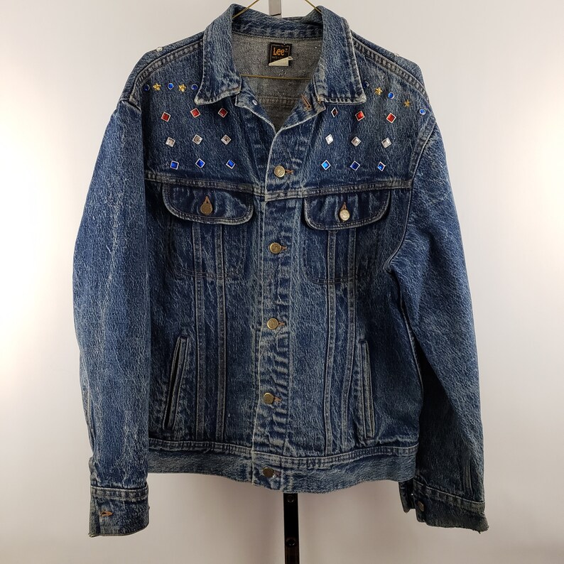 Lee Embellished Acid Wash Denim Trucker Jacket M
