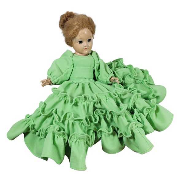 Ideale pop rood haar broodje open dicht ogen groene jurk vintage griezelig Halloween B5