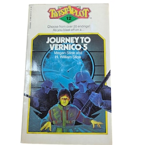 May include: A paperback book titled "Journey to Vernico 5" from the Twist-A-Plot series. The cover features a futuristic scene with a young person in a cockpit, surrounded by figures in helmets. The book has a yellow and blue border.