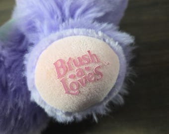 Brush A Loves Plush Bear Mirror Purple Pink Amtoy 1987 Vintage Sb2