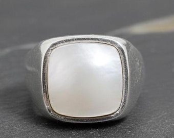 Mother of Pearl Ring, 925 Sterling Silver Natural Shell Stone Handmade  Boho Statement Jewelry