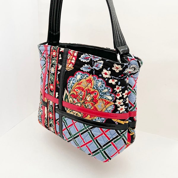 Vera Bradley Crossroads Versailles shoulder bag handbag small tote bag with black and red trim