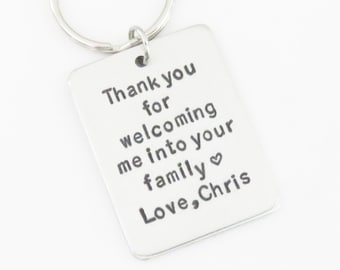 Personalized wedding gift for father-in-law mother-in-law - Thank you for welcoming me into your family keychain keyring