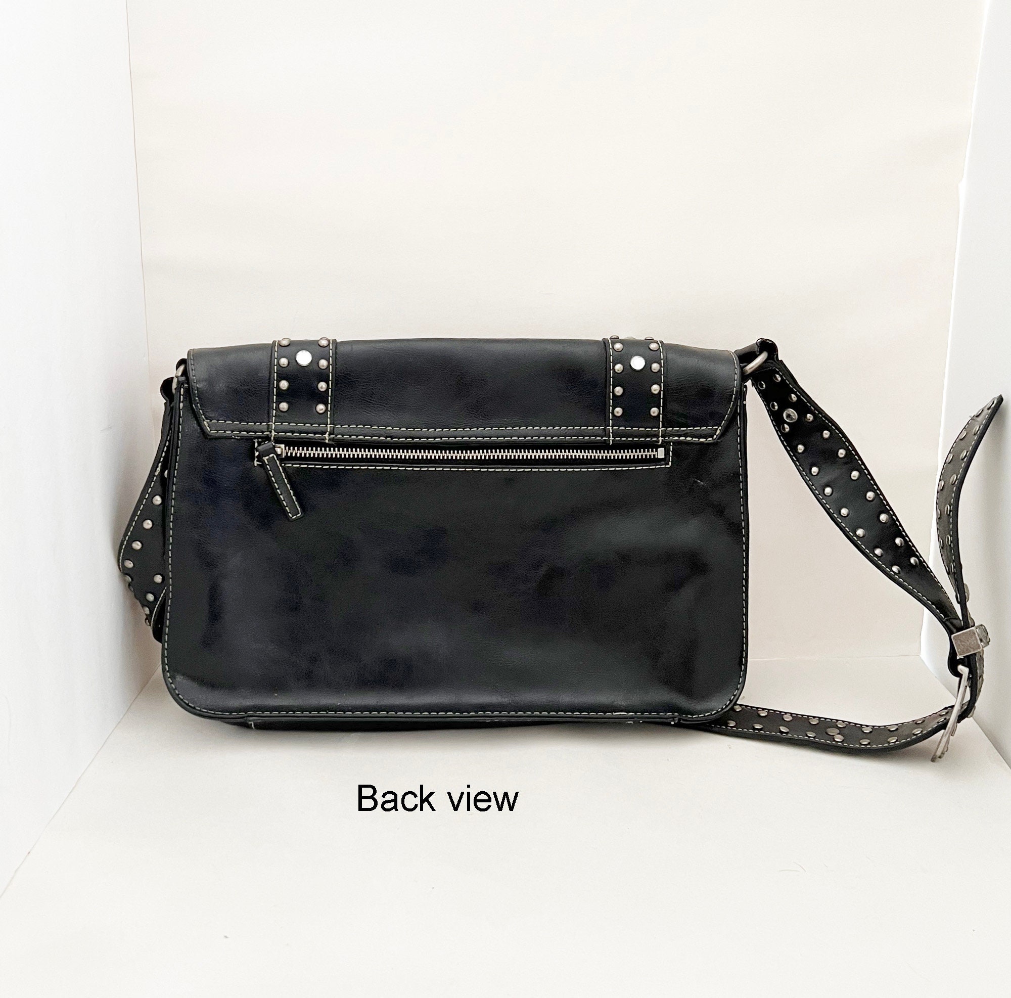 Guess Black Faux Leather Biker Style Bag Punk Purse Goth