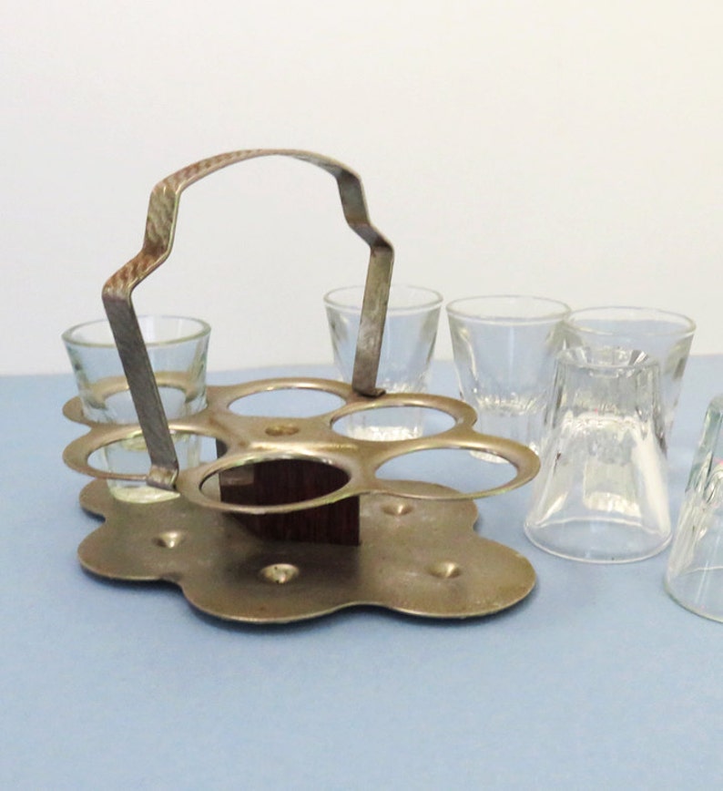 Vintage shot glasses with silver caddy metal holder shot glass Etsy