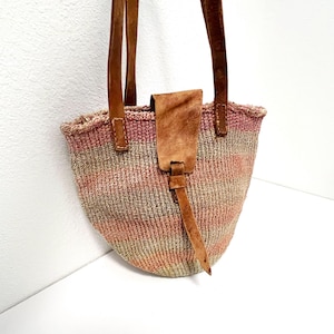 Handwoven Sisal Net Mesh Tote Bag Leather Straps - Brown Summer Beach Backpack Kaan | Bags | Handwoven Sisal Net Mesh Tote Bag Leather  main image 3