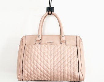 Blush-pink Karl Lagerfeld Paris Agyness quilted leather satchel bag handbag purse