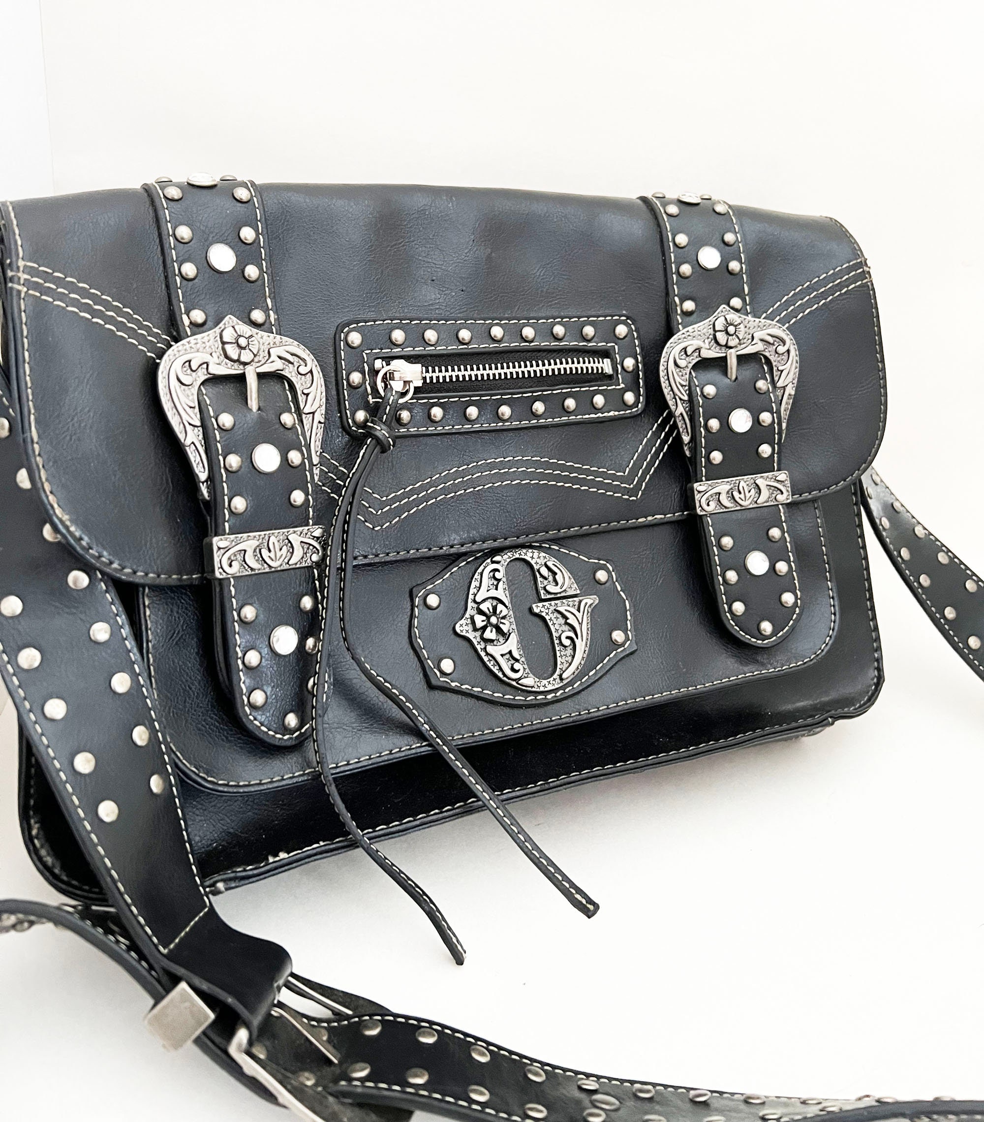 Guess Black Faux Leather Biker Style Bag Punk Purse Goth Guess Black Faux Leather Biker Style Bag Punk Purse Goth
