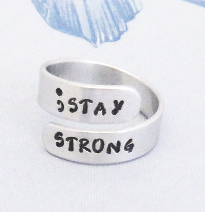Semicolon STAY STRONG ring motivational jewelry Etsy