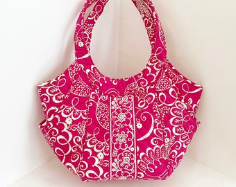 Pink white Vera Bradley shoulder bag satchel summer purse market tote -- Like-new condition