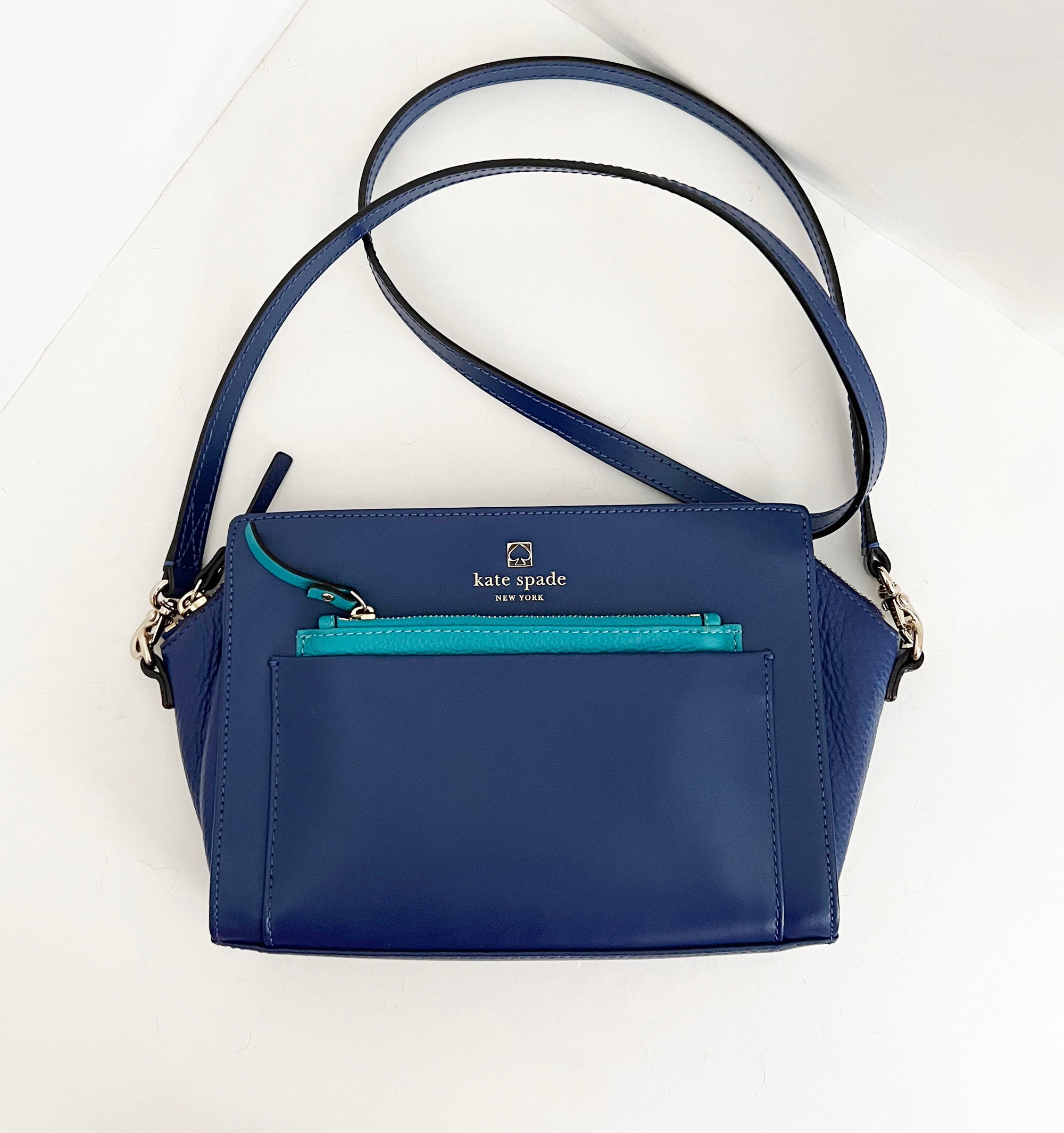 Kate Spade Purplish blue Turquoise blue Leather Pebbled Leather Shoulder Bag Crossbody Bag Purse With Front Zip Pocket New Condition Etsy Ireland