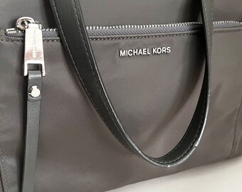 Michael Kors Ariana North South graphite grey gray nylon tote bag with leather trim