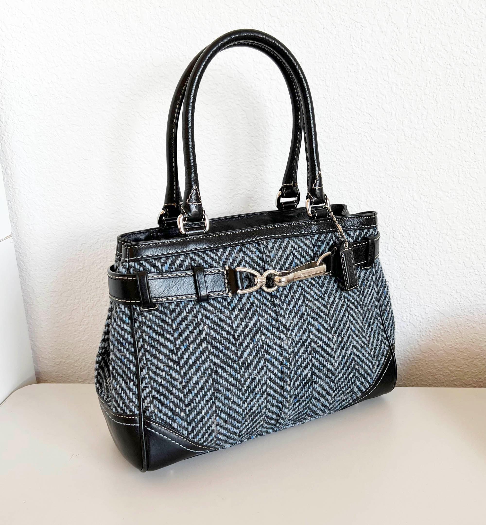 Coach Hampton Herringbone Tweed Purse Satchel Handbag in Blue and 