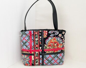 Vera Bradley Crossroads Versailles shoulder bag handbag small tote bag with black and red trim