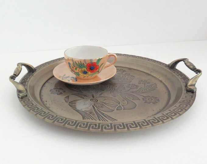 Antique Bronze Serving Tray With Handles and Greek Key Border Etsy
