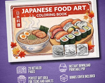 Kleurboek Japans eten afdrukbare pdf – 20 Sushi Ramen Bento Kleurplaten