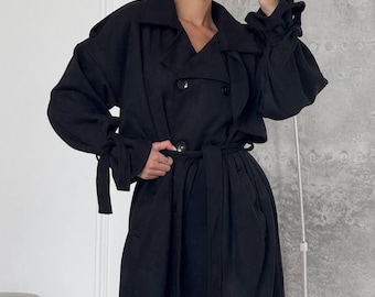 Women’s Oversized Suede Trench Coat | Convertible Trench Transformer | Adjustable Sleeve Coat | Minimal Chic Outerwear | Daily Outfit