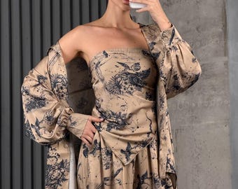 Luxury Women’s Silk Set | Oversized Satin Shirt  Wide Leg Pants with Bandana | Elegant All Season Lounge  Resort Outfit