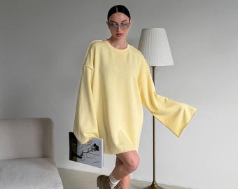 Women’s Oversized Sweatshirt Dress | Casual Cotton Fleece Dress | Cozy Everyday Outfit | Trendy Loose Fit Sweater Dress