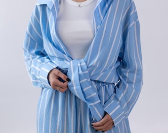 Women’s Modal Two Piece Set | Soft Lounge Outfit | Relaxed Shirt and Wide Leg Pants | Elegant Everyday Matching Set | Daily Outfit |