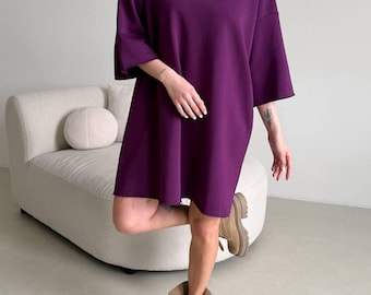 Women’s T Shirt Dress | Oversized Casual Dress | Cotton Sweatshirt Dress | Loose Fit Mini Dress | Everyday Comfort Dress