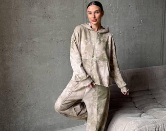 Women’s Cotton Loop Knit Set | Cozy Two Piece Outfit | Sweatshirt and Pants Set | Casual Everyday Matching Set | Minimal Style  Daily Outfit