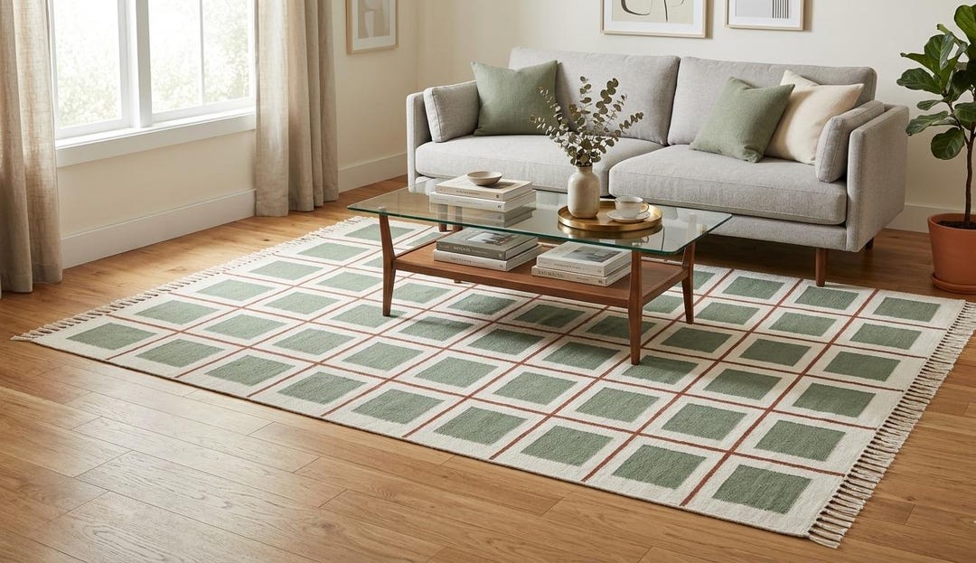 Geometric Square Pattern Area Rug Geometric Green and Red Square Pattern Area Rug With Fring Modern ...