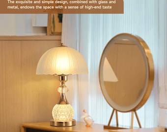 Lámpara de mesa con forma de pétalo de cristal, luz nocturna regulable para mesita de noche, elegante decoración moderna.