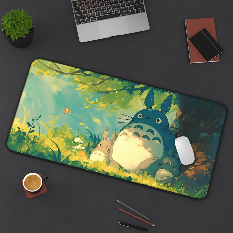 Studio Ghibli Desk Mat | Totoro Mouse Pad, Kawaii Green Desk Decor, XL Anime Desk Mat, Extended Mousepad, Cozyscape Aesthetic Gaming Surface 16" × 32"