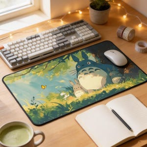 Studio Ghibli Desk Mat | Totoro Mouse Pad, Kawaii Green Desk Decor, XL Anime Desk Mat, Extended Mousepad, Cozyscape Aesthetic Gaming Surface