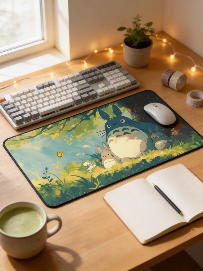 Studio Ghibli Desk Mat | Totoro Mouse Pad, Kawaii Green Desk Decor, XL Anime Desk Mat, Extended Mousepad, Cozyscape Aesthetic Gaming Surface image 1