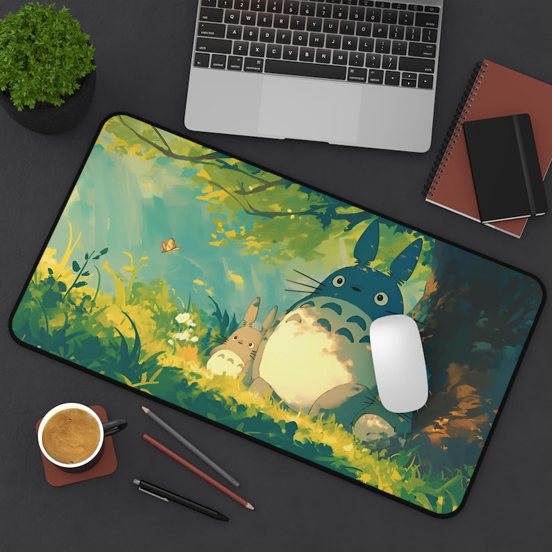 Studio Ghibli Desk Mat | Totoro Mouse Pad, Kawaii Green Desk Decor, XL Anime Desk Mat, Extended Mousepad, Cozyscape Aesthetic Gaming Surface 12" × 22"