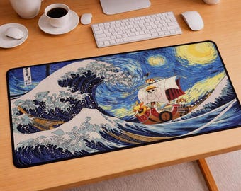 One Piece Desk Mat | Thousand Sunny Art, Japanese Great Wave Pad, Anime Playmat, XL Gaming Mat, Give for One Piece Fans