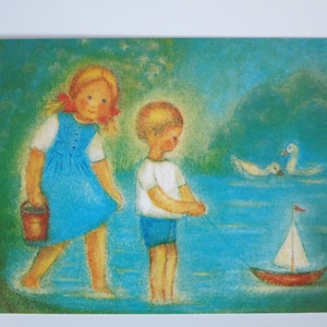 Sommer - Postkarte - Jahreszeitentisch - Waldorf - Kinder - Am See - Ferien - Art. SOPK93