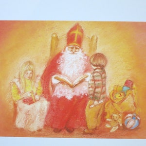 Nikolaus mit Kindern - Jahreszeitentisch -  Waldorf - Postkarte - Weihnachten - Advent - heiliger Sankt Nikolaus - Winter- Art. Nr. WIPK153
