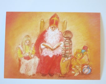 Nikolaus mit Kindern - Jahreszeitentisch -  Waldorf - Postkarte