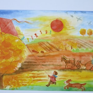 Outono - cartão postal - mesa sazonal - Waldorf - pipas empinadas - item infantil nº HEPK134