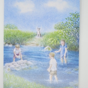 Bambini che giocano sull'acqua - tavola stagionale - estate - vacanze - Waldorf - cartolina - Art. SOPK42