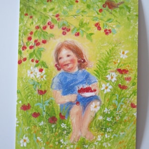 Kirschen pflücken - Postkarte - Jahreszeitentisch - Waldorf - Sommer -Ferien -Kinder - Art. SOPK17