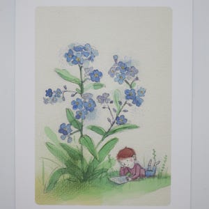 Juni - Postkarte für den Jahreszeitentisch - Frühling - Vergissmeinnicht - Monatskarten - Waldorf- Art.Nr FRPK148