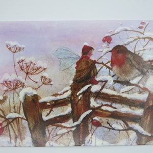 Elfe mit Rotkehlchen - Postkarte - Jahreszeitentisch - Waldorf - Winter - Schnee - Weihnachten