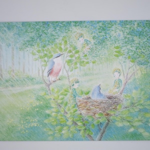Les Gardiens du Nid - Carte postale pour la table de saison - Waldorf - Nid d'oiseau - Fleurs - Réf. FRPK275